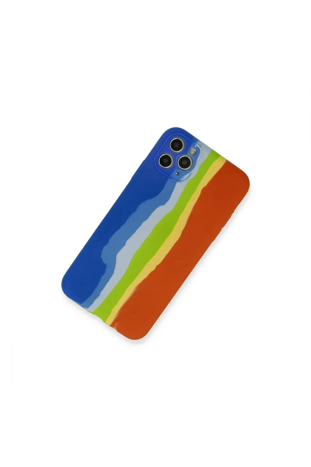 Apple İphone 11 Pro Kılıf Ebruli Lansman Silikon - Mavi-turuncu