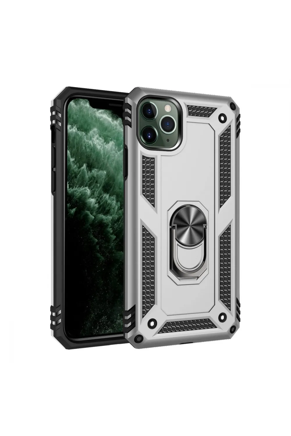 Apple İphone 11 Pro Kılıf Sofya Yüzüklü Silikon Kapak - Gümüş