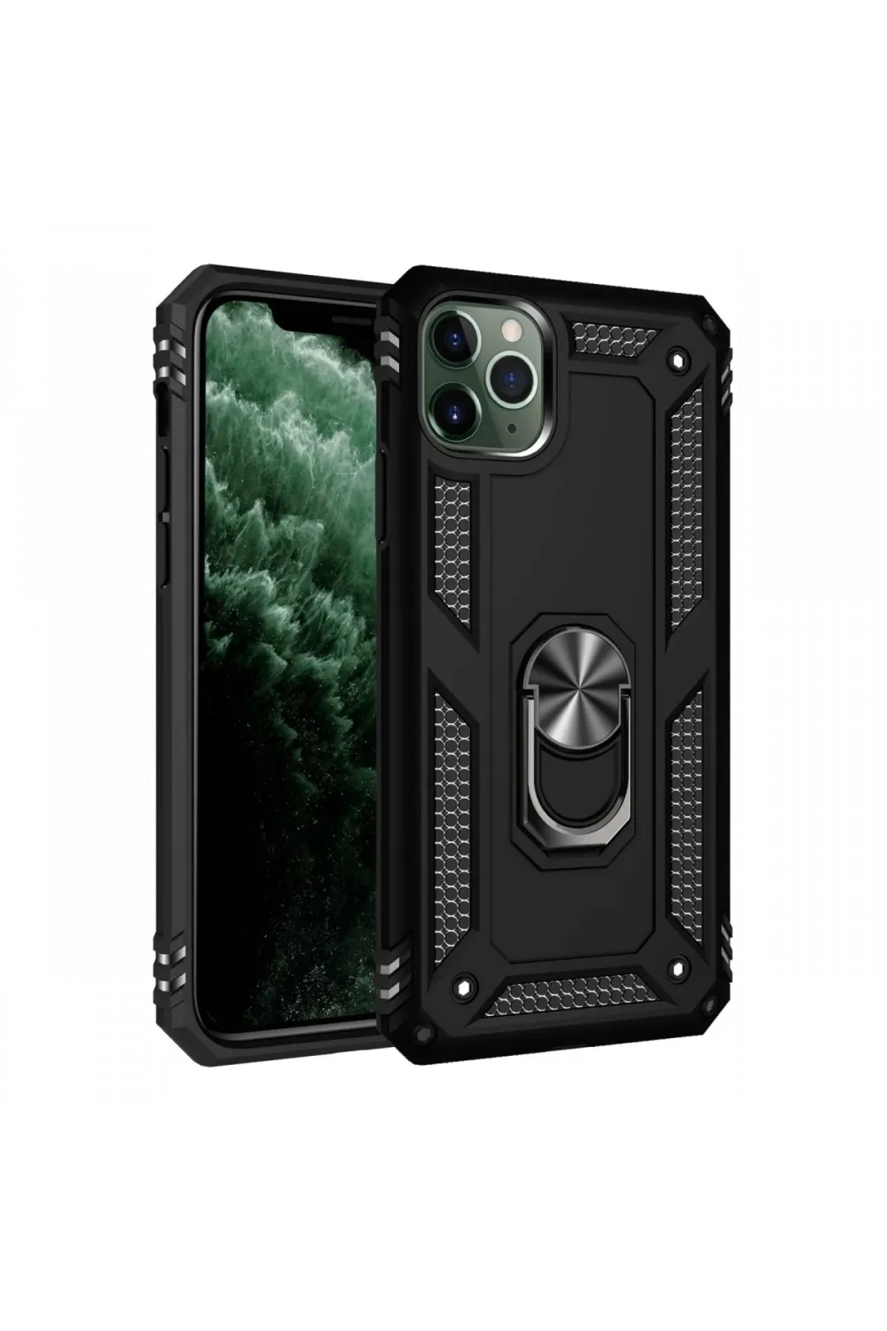 Apple iPhone 11 Pro Kılıf Sofya Yüzüklü Silikon Kapak - Siyah