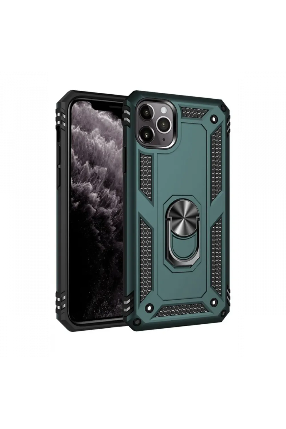 Apple iPhone 11 Pro Kılıf Sofya Yüzüklü Silikon Kapak - Yeşil