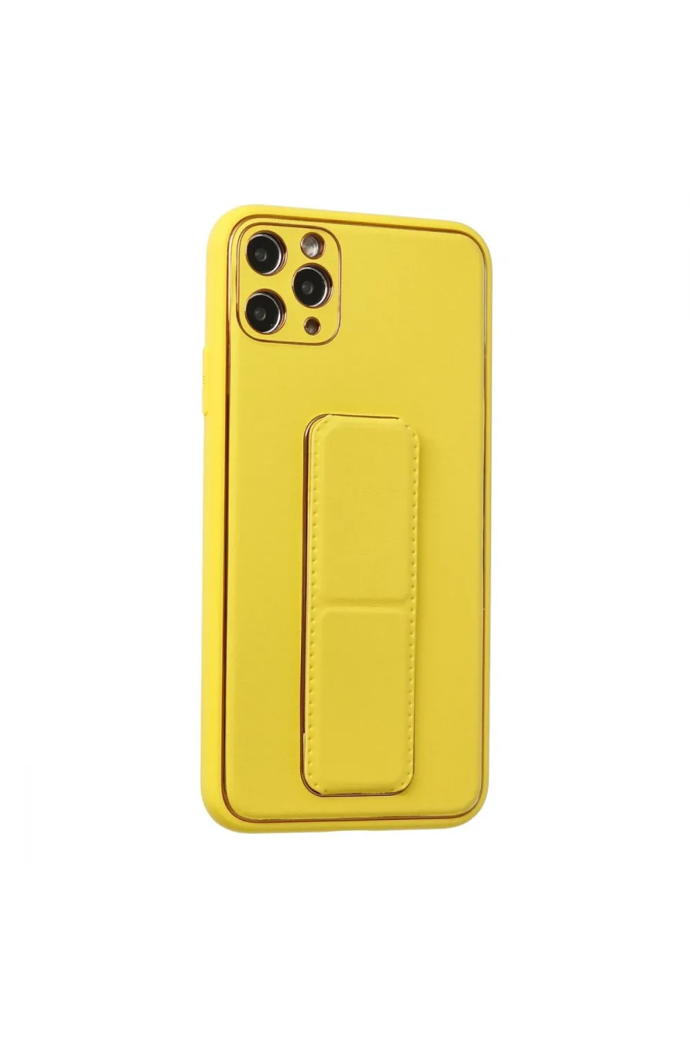 Apple İphone 11 Pro Max Kılıf Coco Deri Standlı Kapak - Sarı