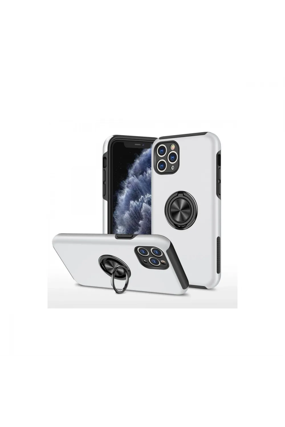 Apple İphone 11 Pro Max Kılıf Elit Yüzüklü Kapak - Gümüş
