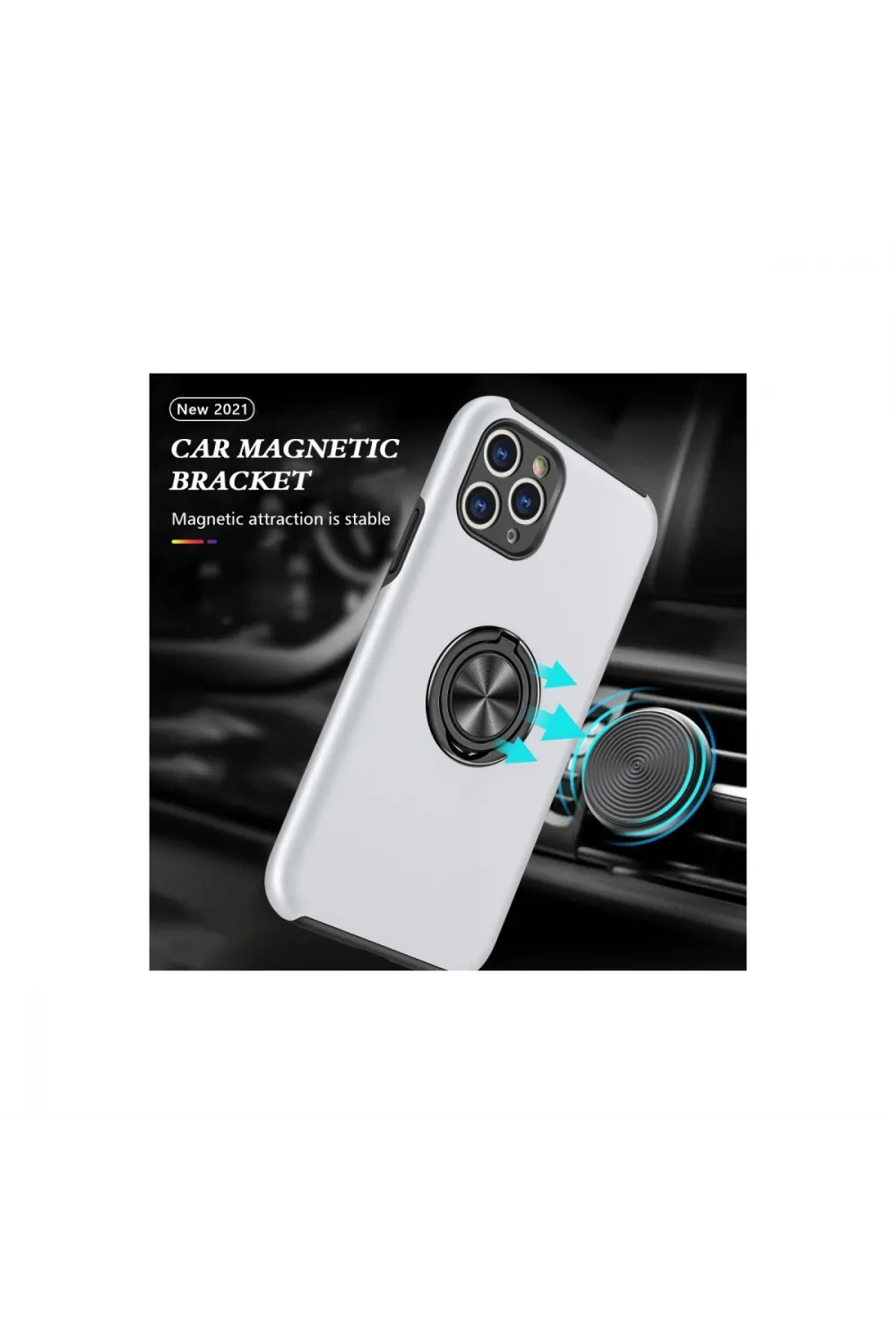 Apple İphone 11 Pro Max Kılıf Elit Yüzüklü Kapak - Gümüş