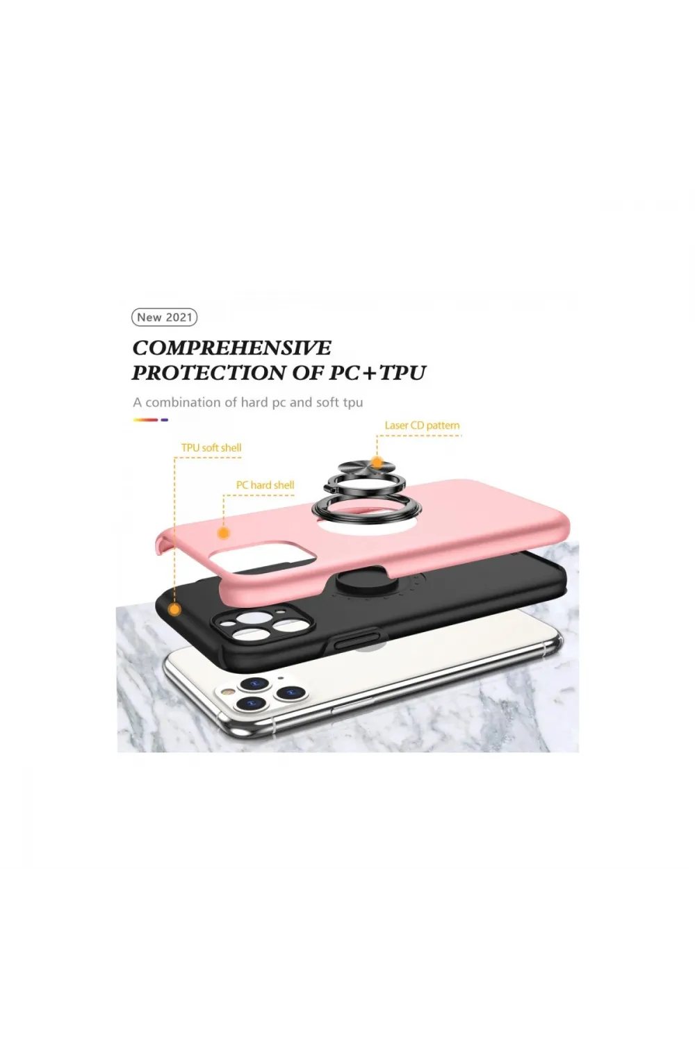 Apple İphone 11 Pro Max Kılıf Elit Yüzüklü Kapak - Pembe