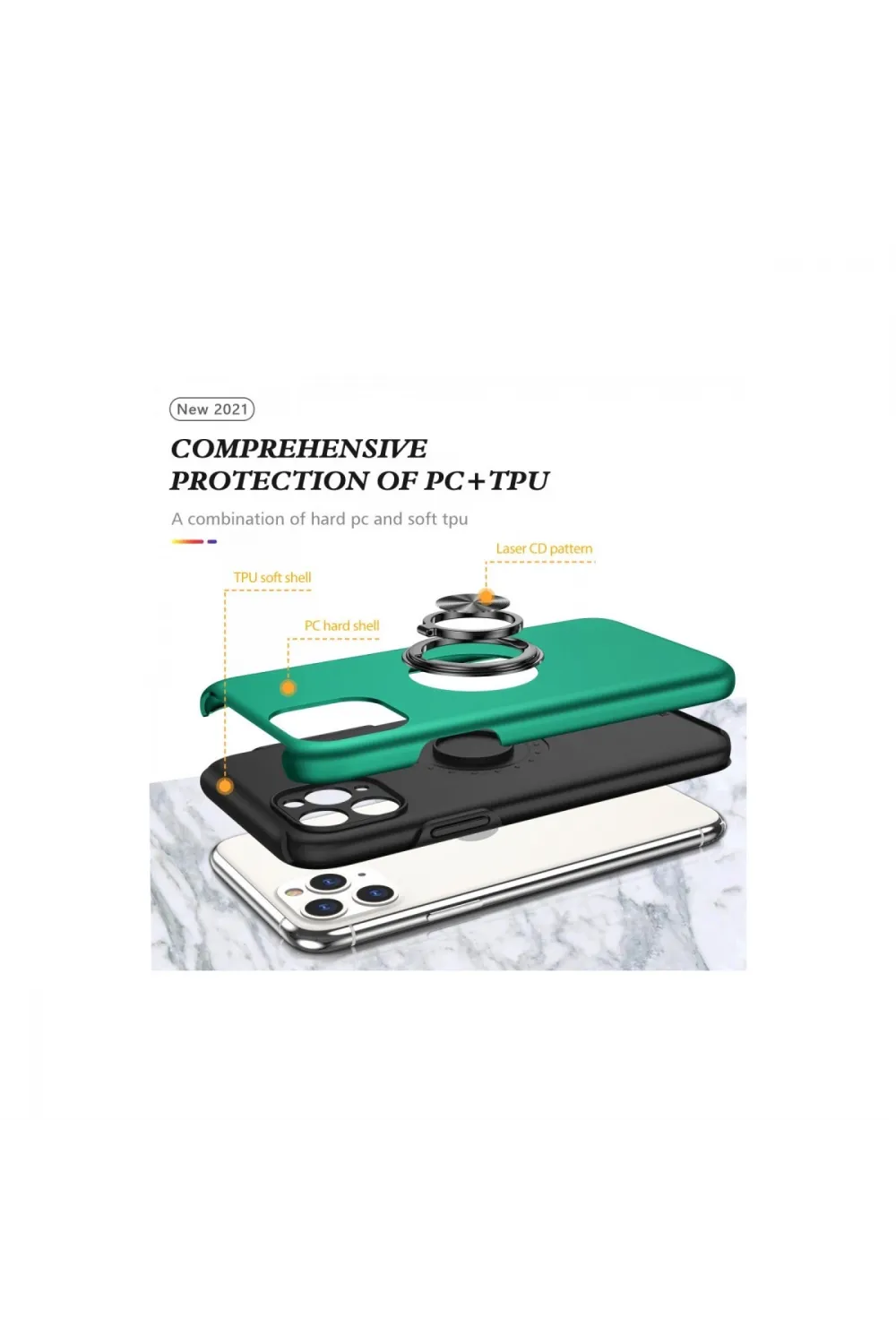 Apple İphone 11 Pro Max Kılıf Elit Yüzüklü Kapak - Yeşil
