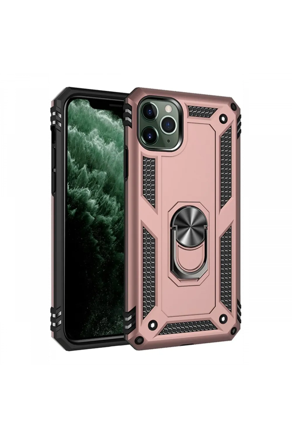 Apple iPhone 11 Pro Max Kılıf Sofya Yüzüklü Silikon Kapak - Rose