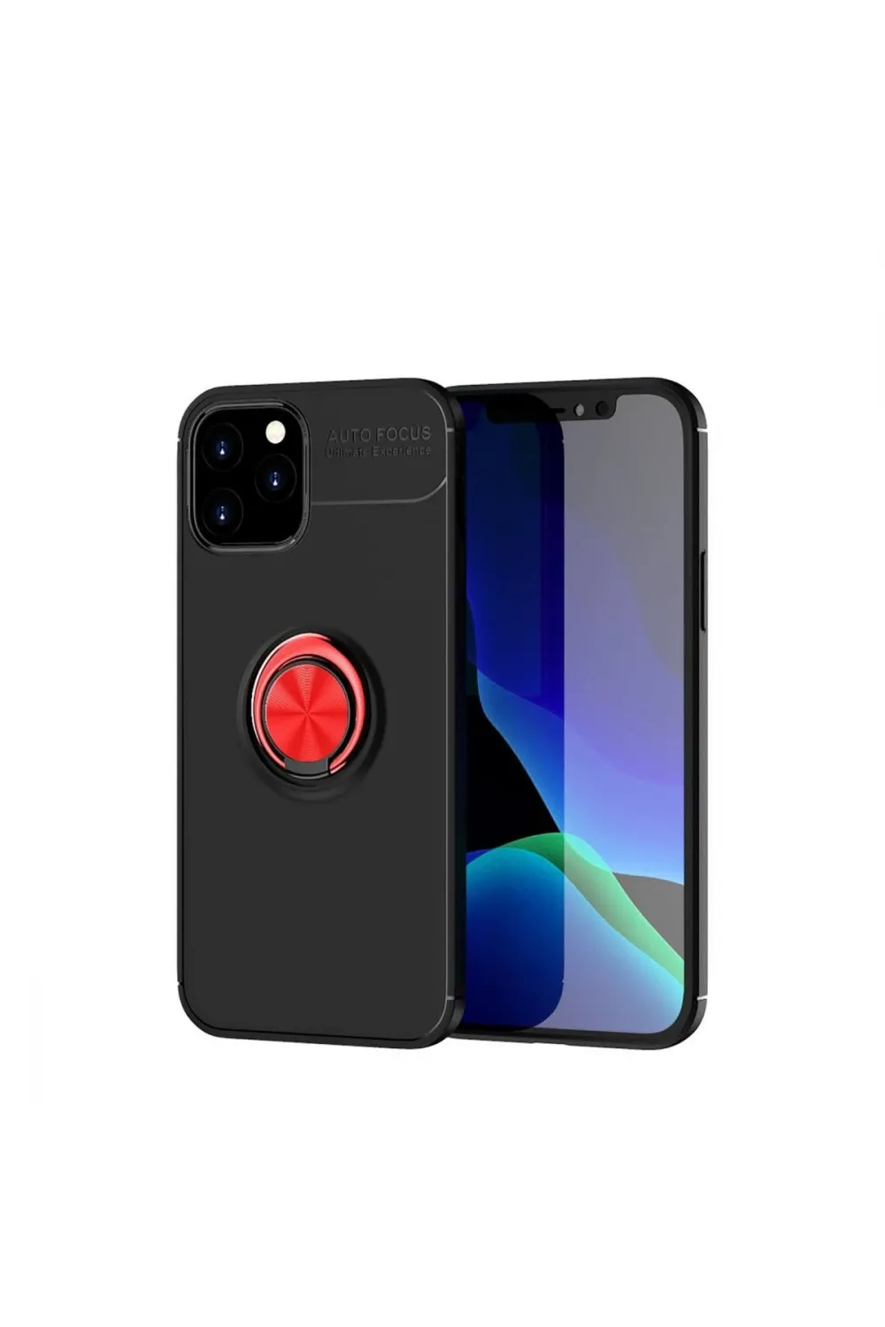 Apple İphone 12 Kılıf Range Yüzüklü Silikon - Siyah-kırmızı