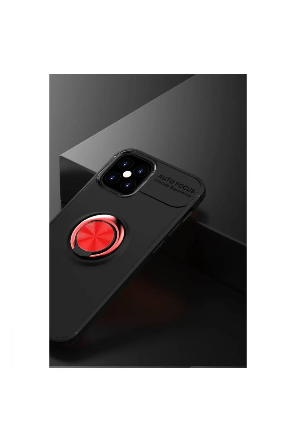 Apple İphone 12 Mini Kılıf Range Yüzüklü Silikon - Siyah-kırmızı