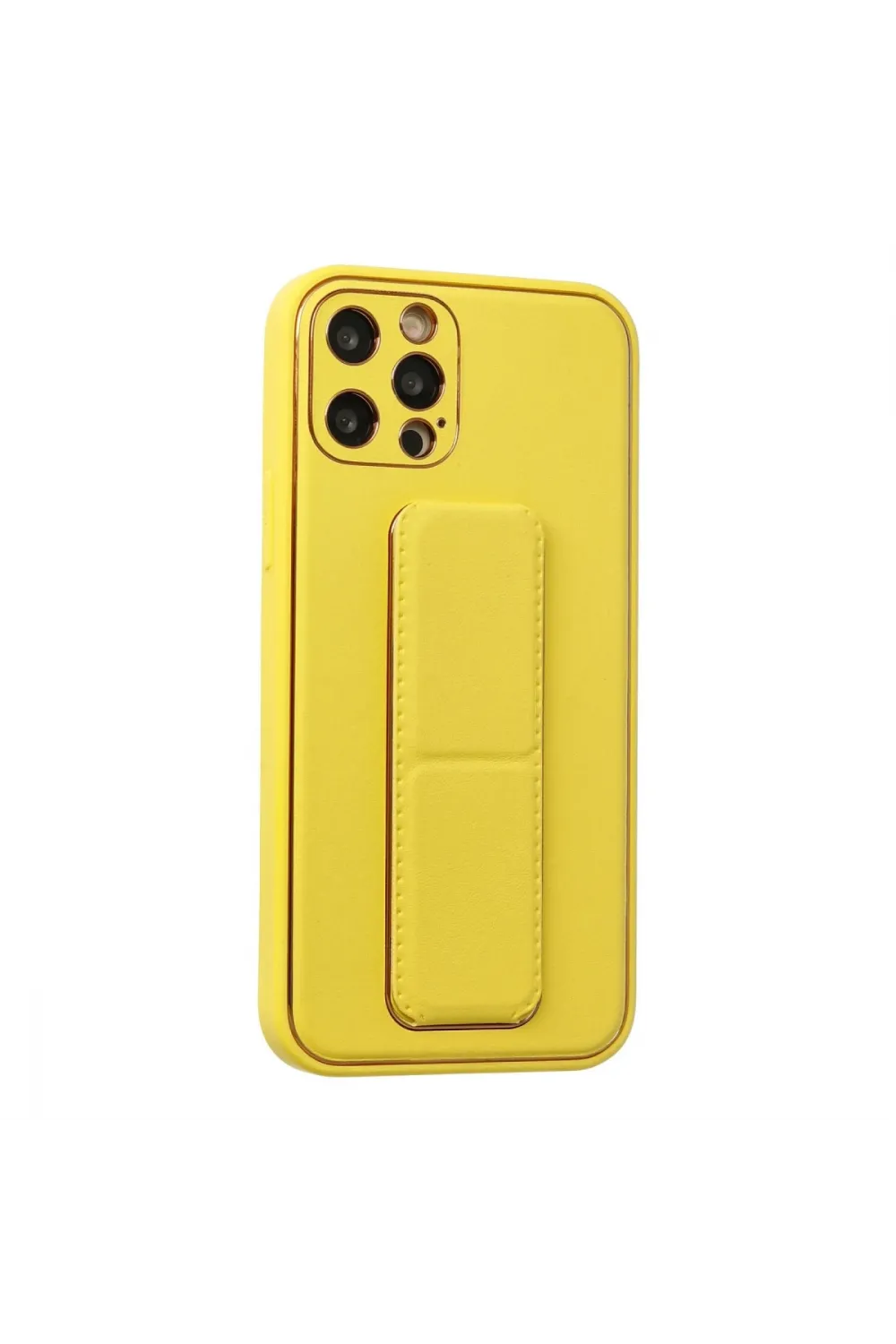 Apple İphone 12 Pro Kılıf Coco Deri Standlı Kapak - Sarı