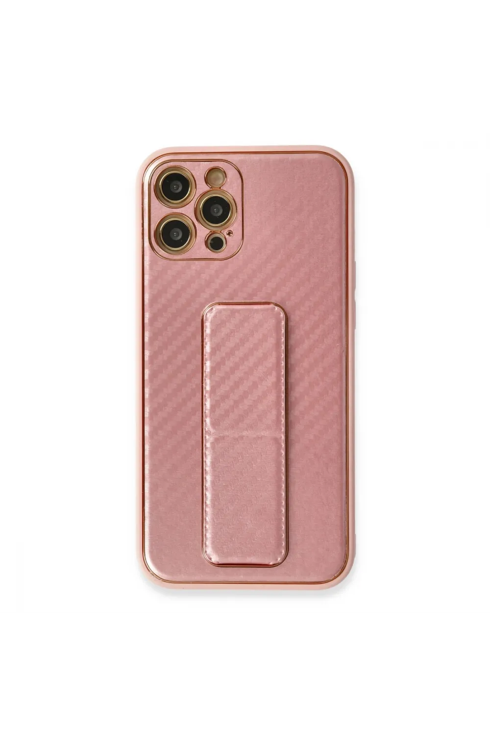 Apple İphone 12 Pro Kılıf Coco Karbon Standlı Kapak - Pembe