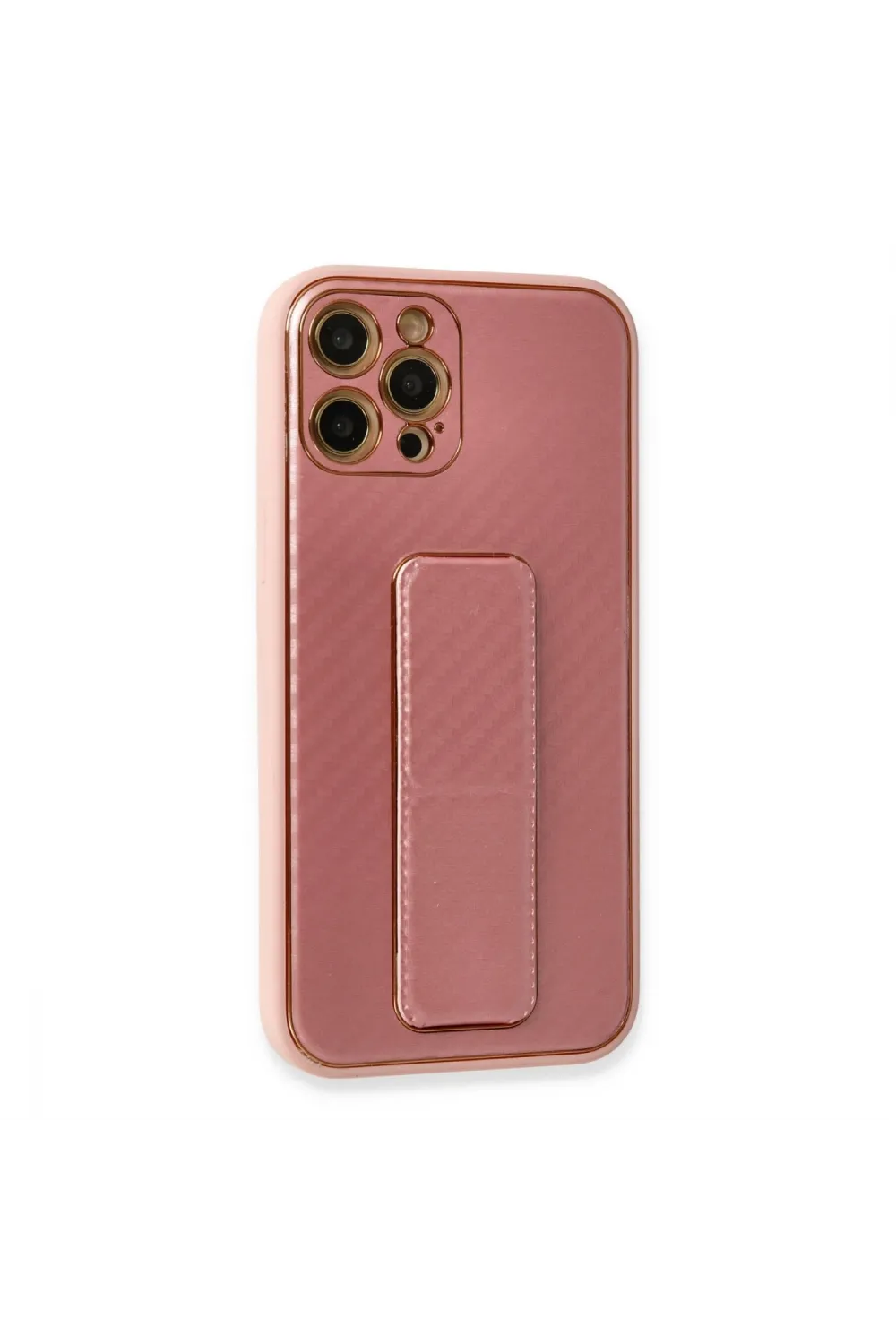 Apple İphone 12 Pro Kılıf Coco Karbon Standlı Kapak - Pembe