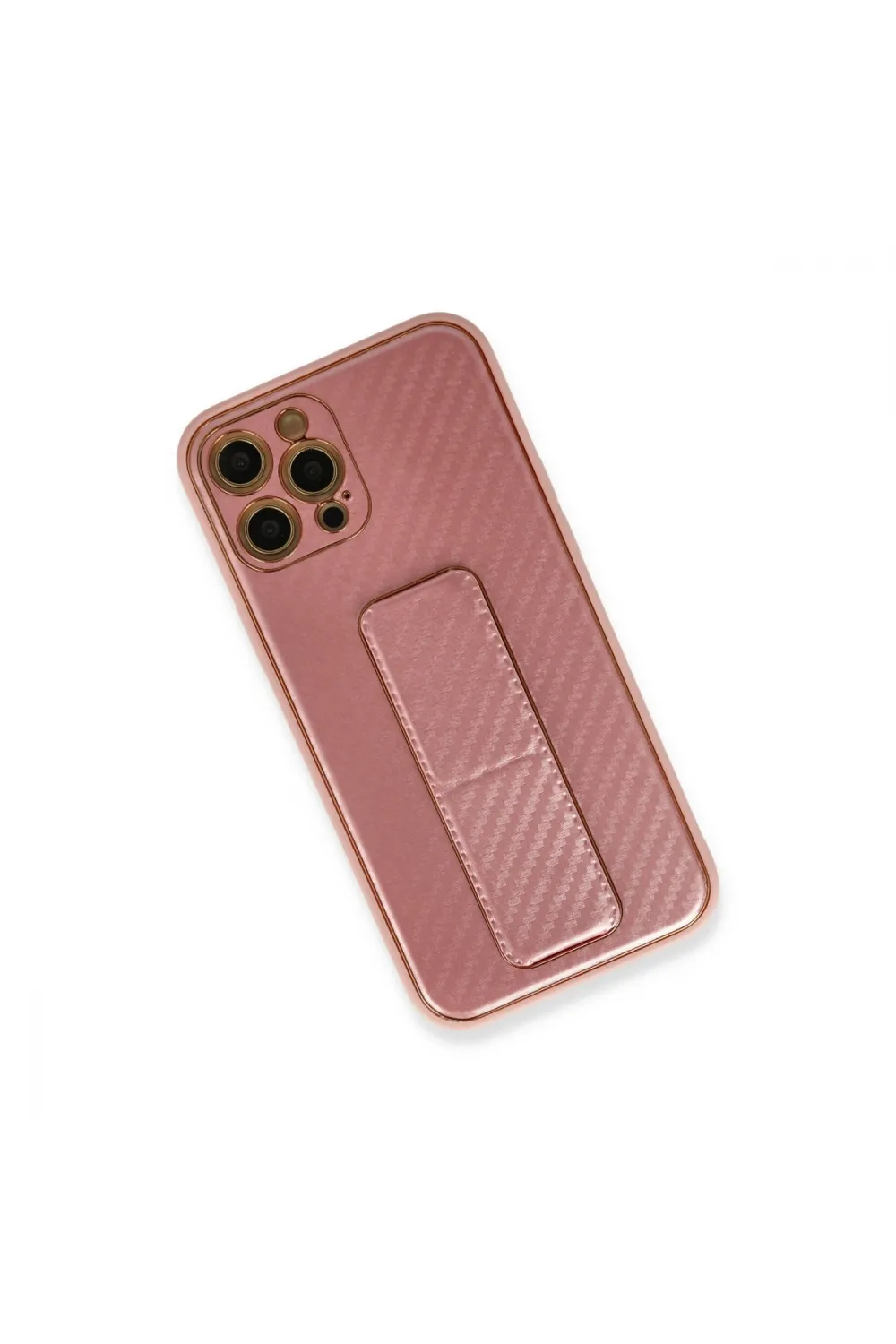 Apple İphone 12 Pro Kılıf Coco Karbon Standlı Kapak - Pembe