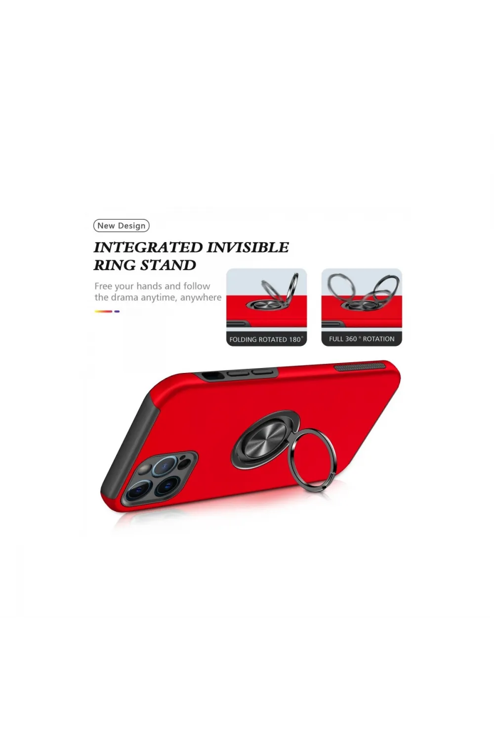Apple İphone 12 Pro Kılıf Elit Yüzüklü Kapak - Kırmızı