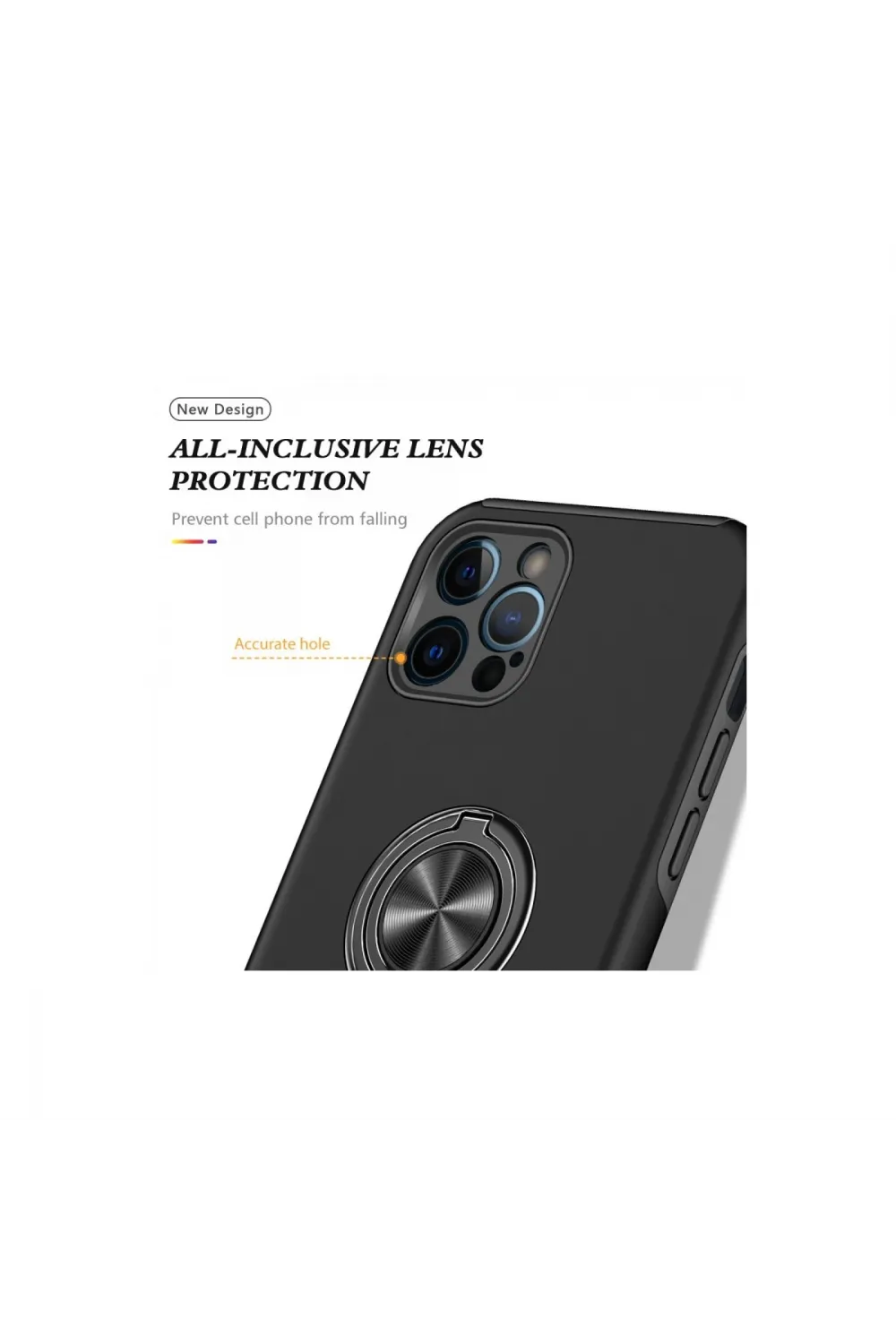 Apple İphone 12 Pro Kılıf Elit Yüzüklü Kapak - Siyah