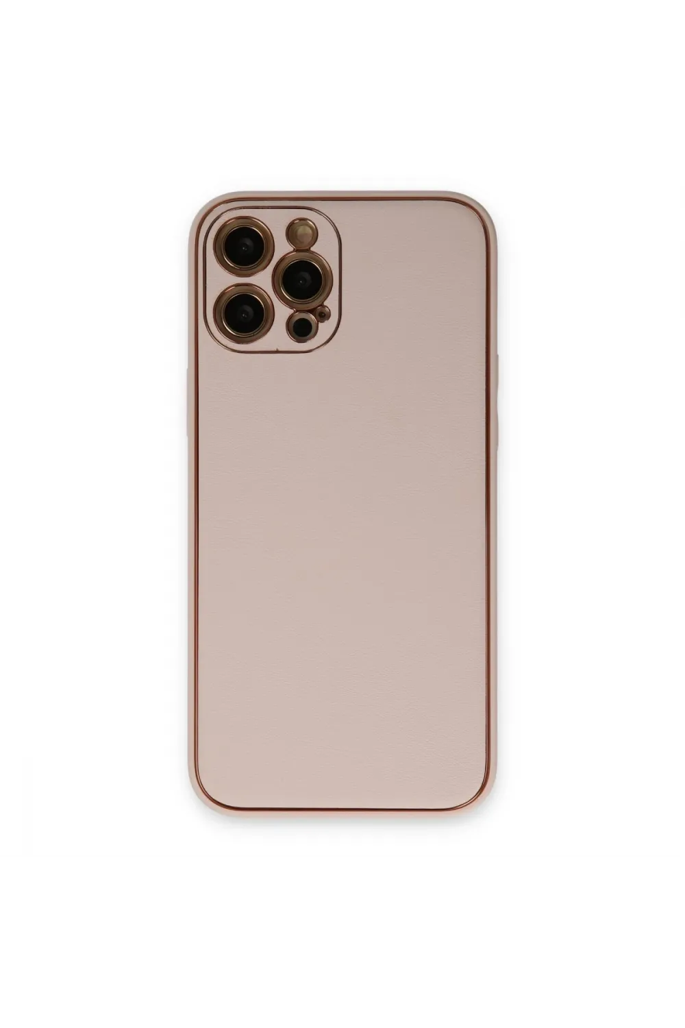 Apple İphone 12 Pro Max Kılıf Coco Deri Silikon Kapak - Pudra