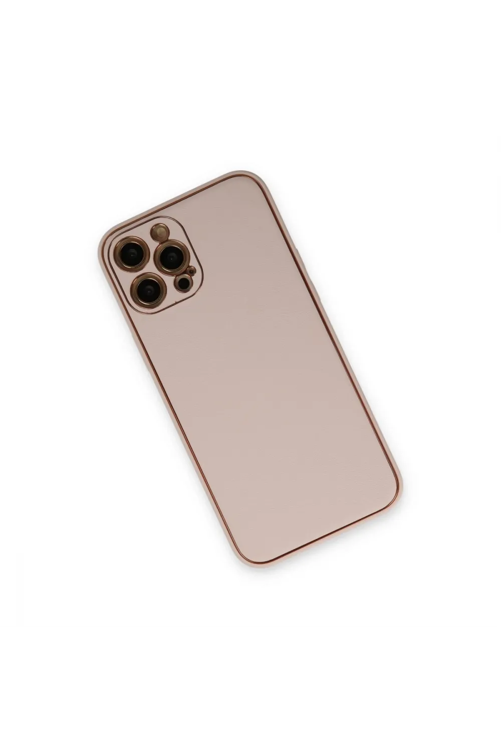 Apple İphone 12 Pro Max Kılıf Coco Deri Silikon Kapak - Pudra