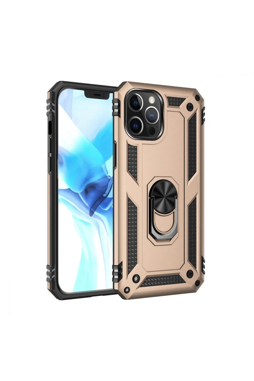Apple İphone 12 Pro Max Kılıf Sofya Yüzüklü Silikon Kapak - Gold