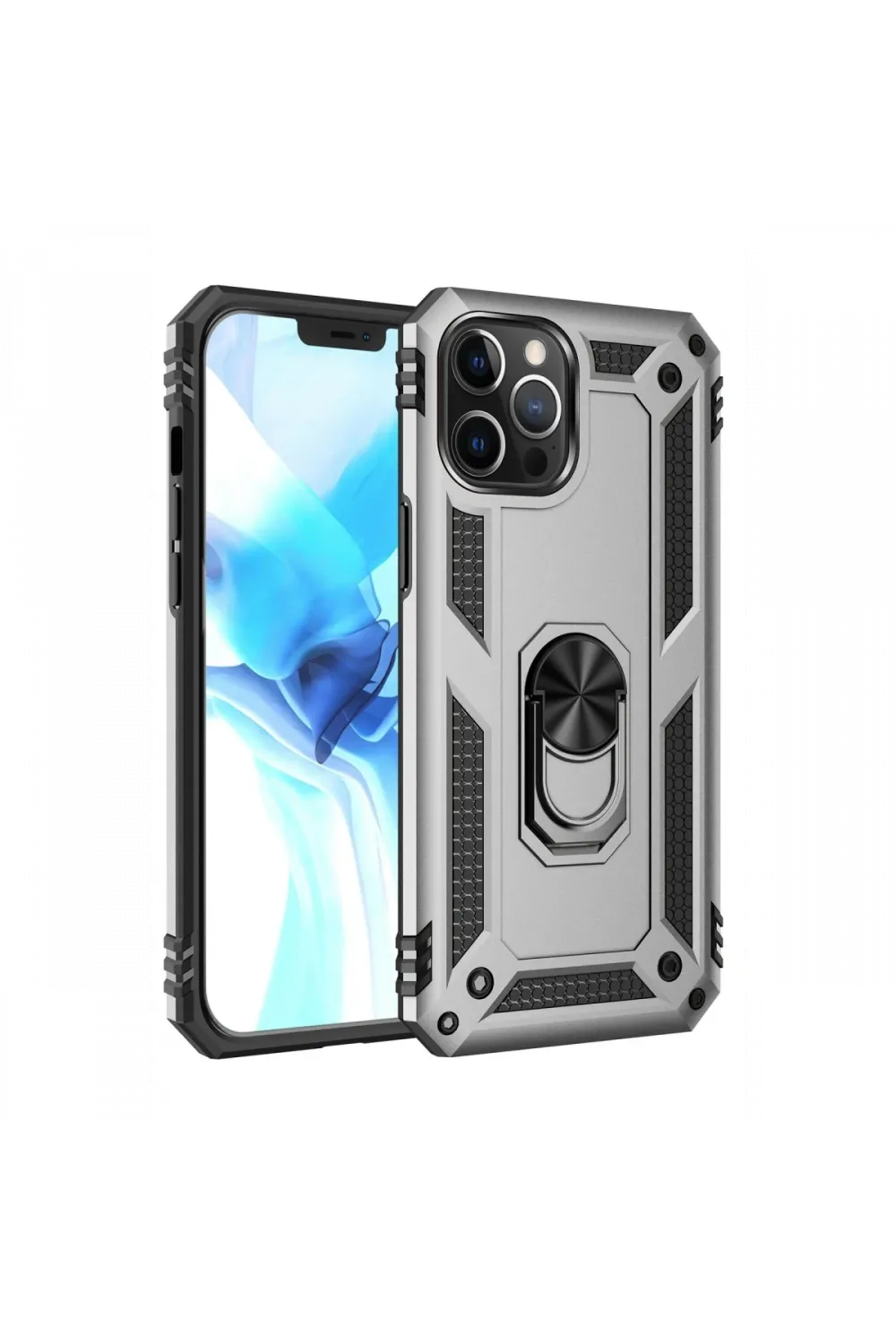 Apple iPhone 12 Pro Max Kılıf Sofya Yüzüklü Silikon Kapak - Gümüş
