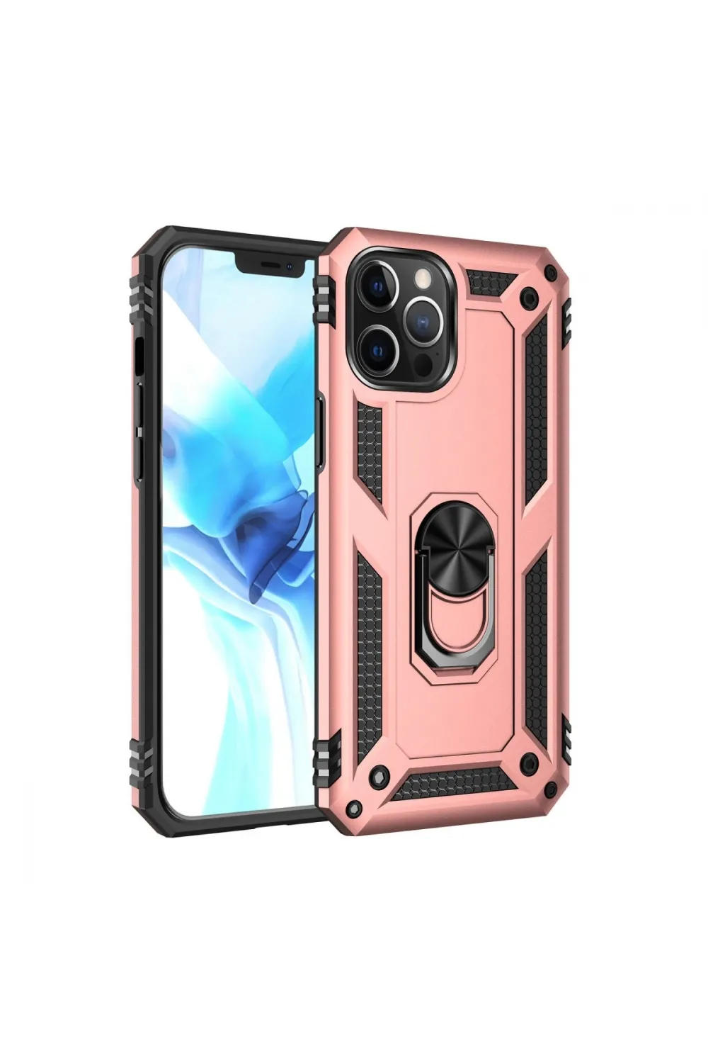 Apple İphone 12 Pro Max Kılıf Sofya Yüzüklü Silikon Kapak - Rose