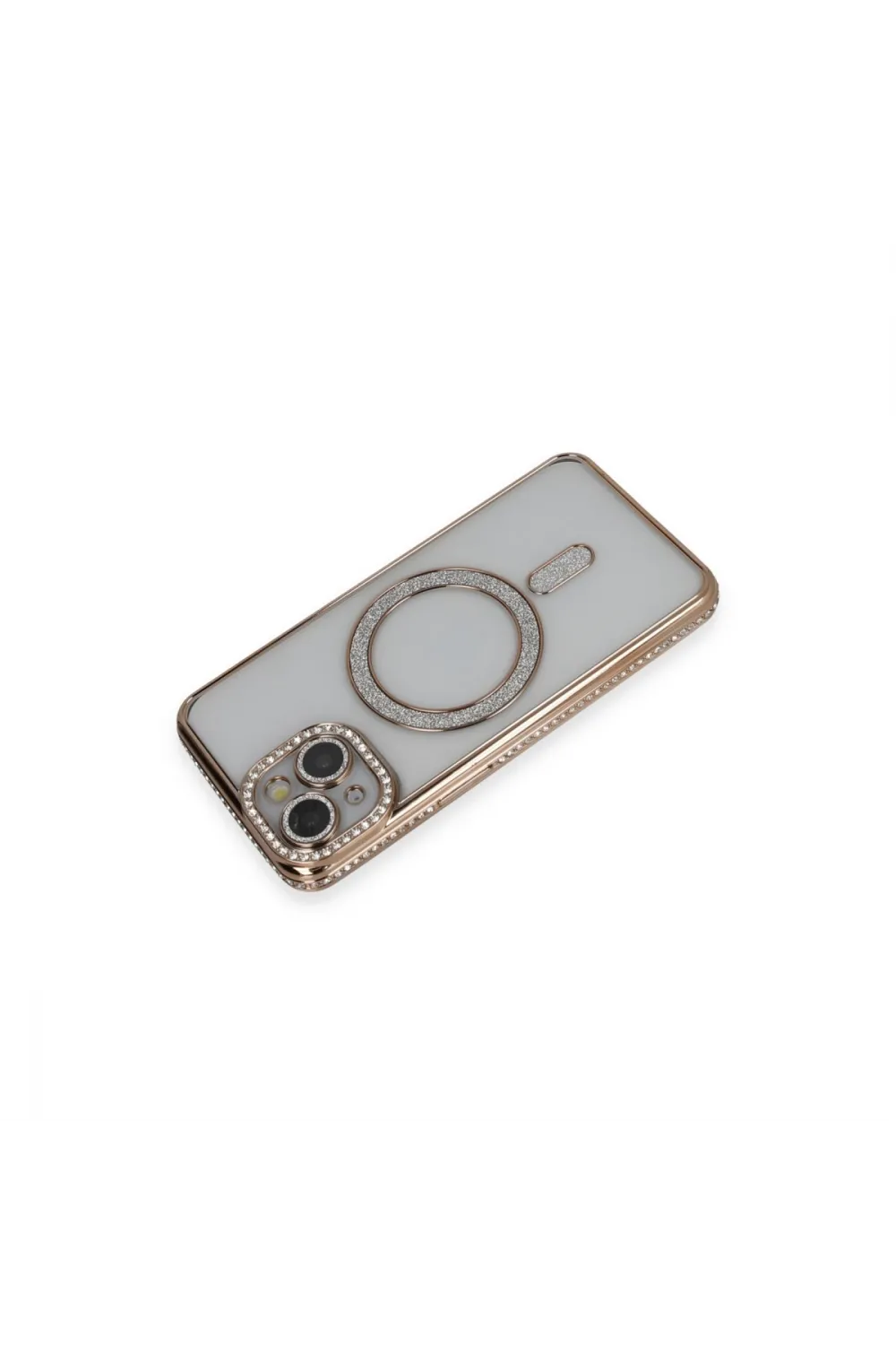Apple İphone 13 Kılıf Joke Simli Magneticsafe Kılıf - Gold