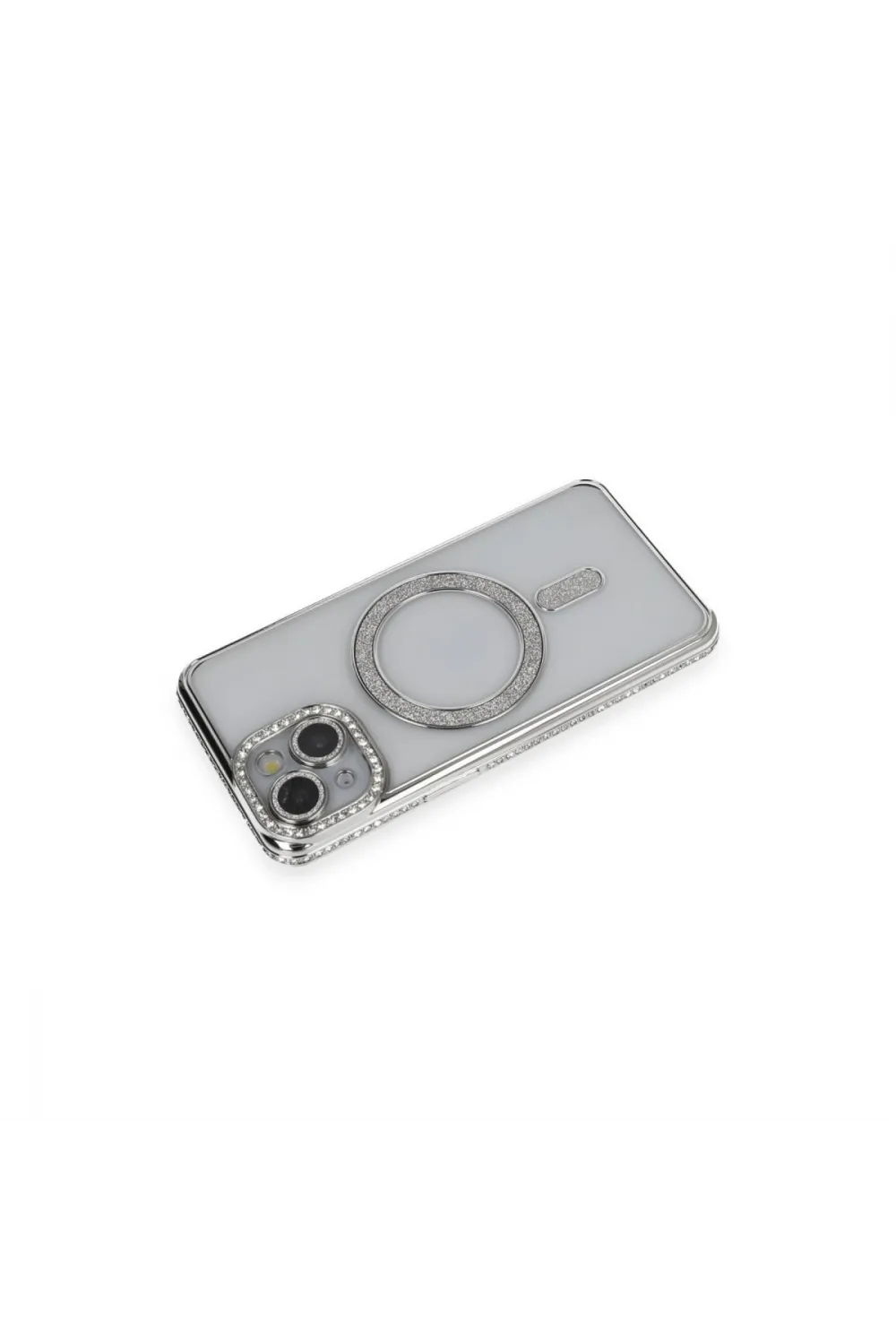 Apple İphone 13 Kılıf Joke Simli Magneticsafe Kılıf - Gümüş