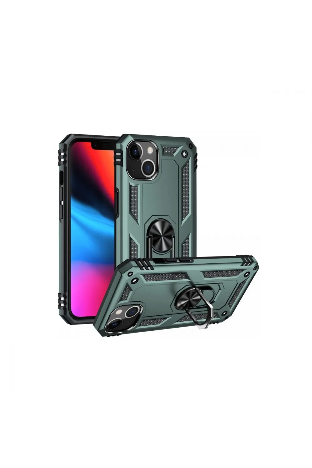 Apple İphone 13 Kılıf Sofya Yüzüklü Silikon Kapak - Yeşil
