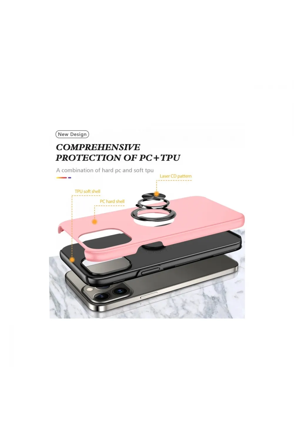 Apple İphone 13 Pro Kılıf Elit Yüzüklü Kapak - Pembe