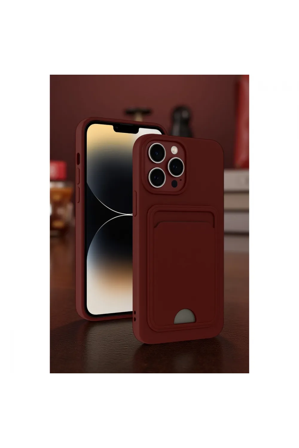 Apple İphone 13 Pro Kılıf Kelvin Kartvizitli Silikon - Kırmızı