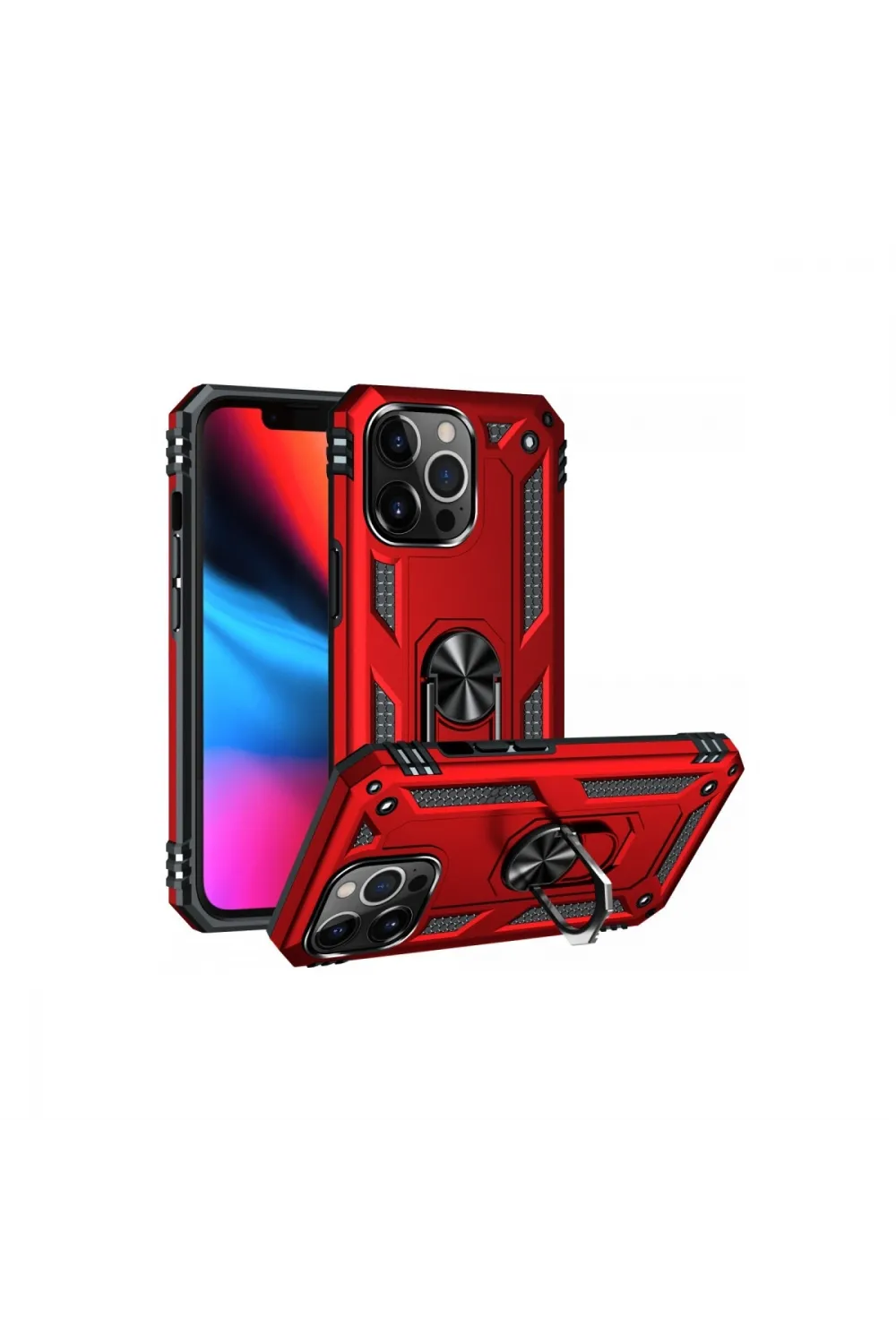 Apple İphone 13 Pro Kılıf Sofya Yüzüklü Silikon Kapak - Kırmızı
