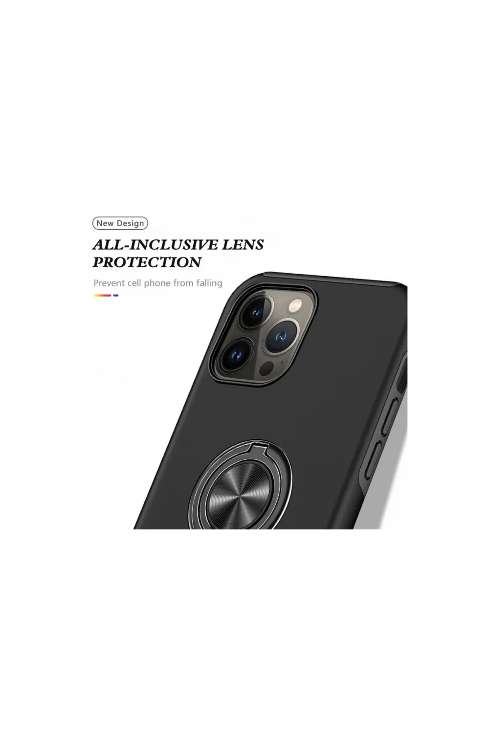 Apple İphone 13 Pro Max Kılıf Elit Yüzüklü Kapak - Siyah