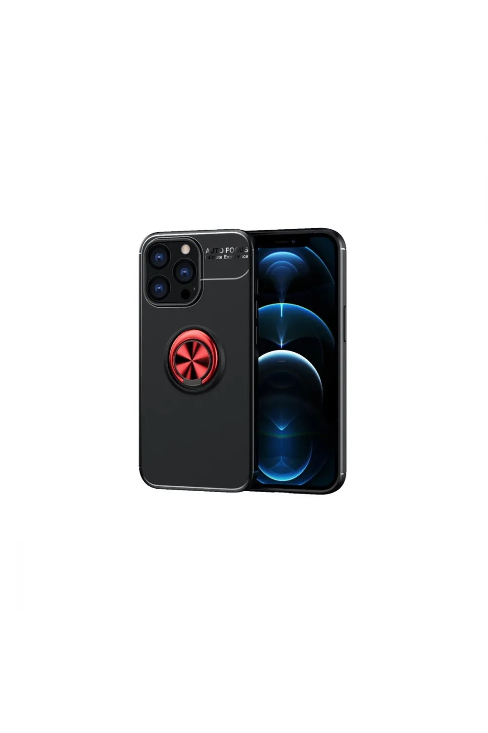 Apple İphone 13 Pro Max Kılıf Range Yüzüklü Silikon - Siyah-kırmızı