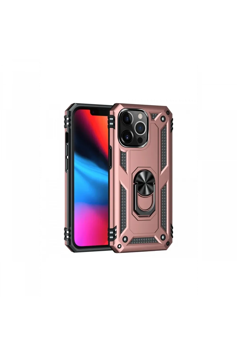 Apple iPhone 13 Pro Max Kılıf Sofya Yüzüklü Silikon Kapak - Rose