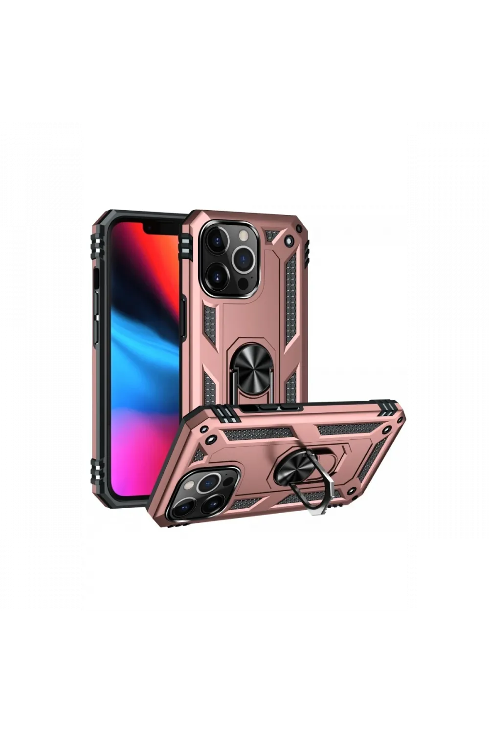Apple iPhone 13 Pro Max Kılıf Sofya Yüzüklü Silikon Kapak - Rose