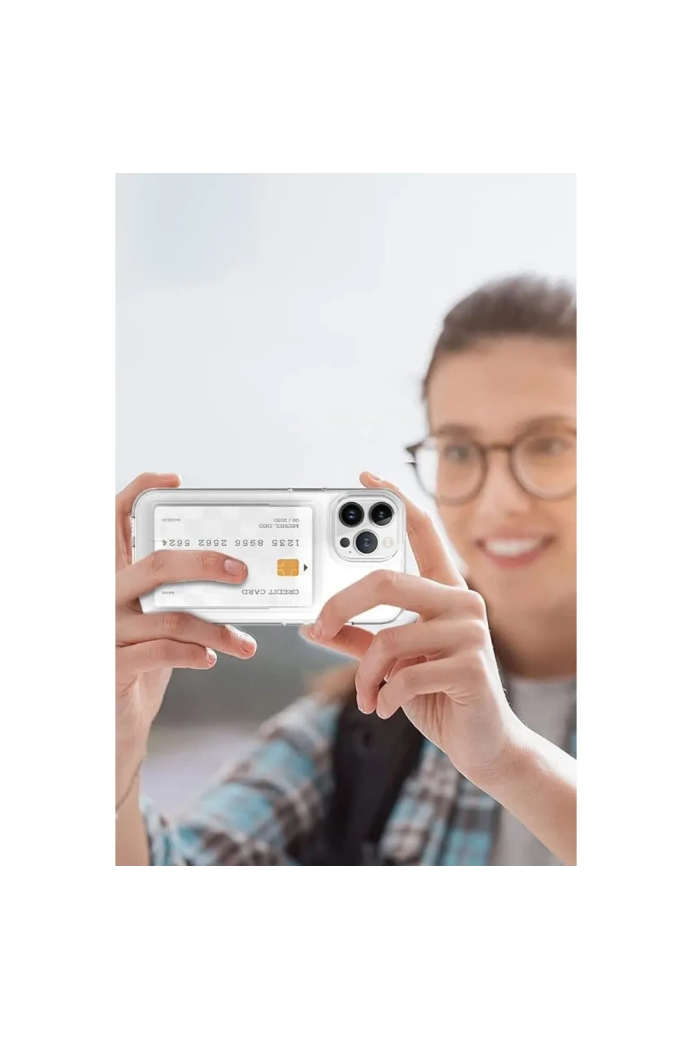 Apple İphone 14 Kılıf Kart Şeffaf Silikon - Şeffaf