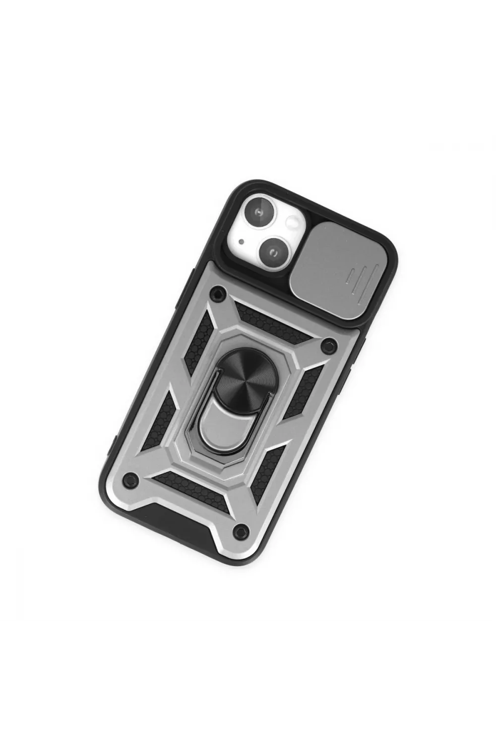 Apple İphone 14 Kılıf Pars Lens Yüzüklü Silikon - Gümüş