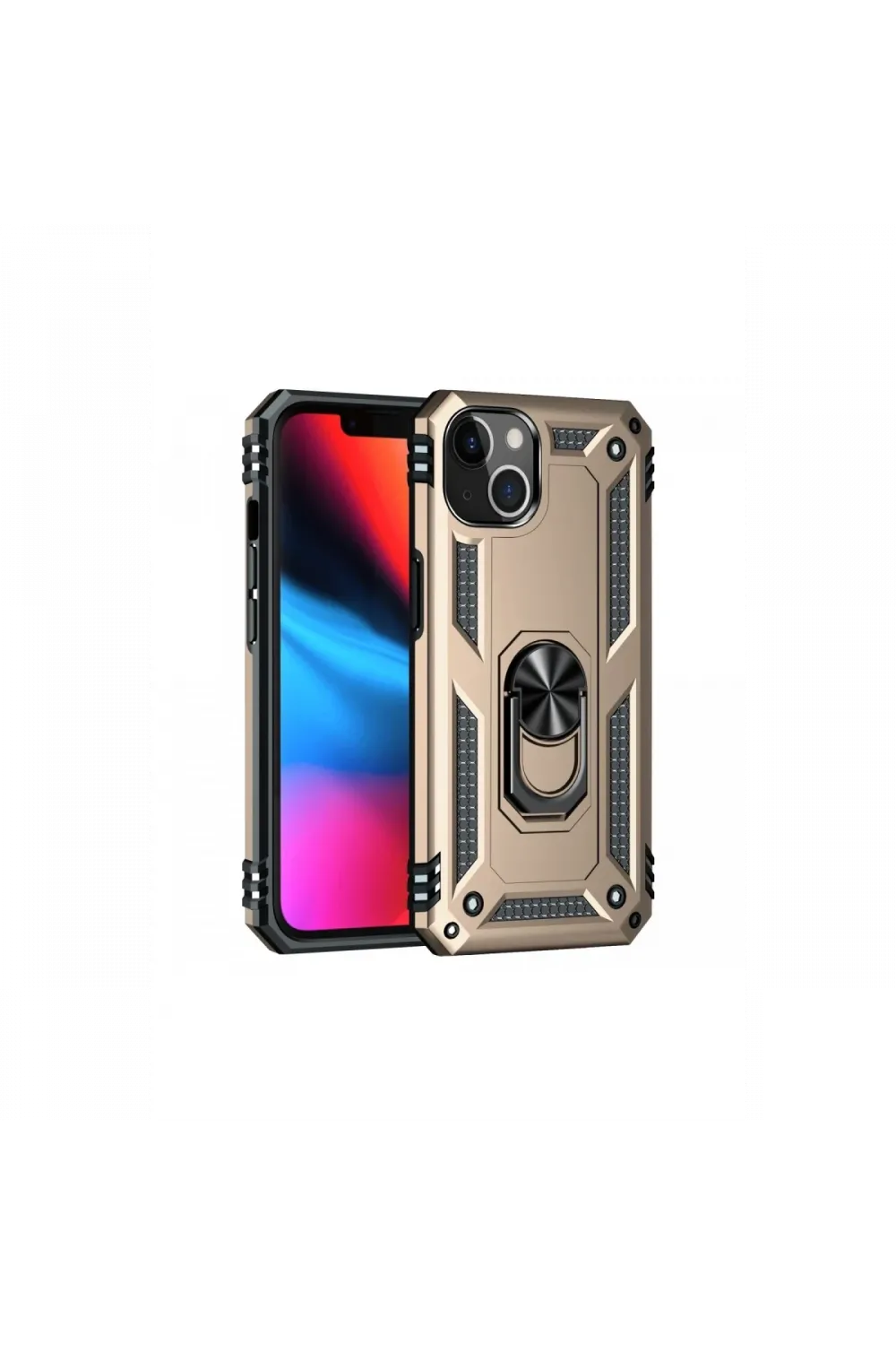 Apple iPhone 14 Kılıf Sofya Yüzüklü Silikon Kapak - Gold