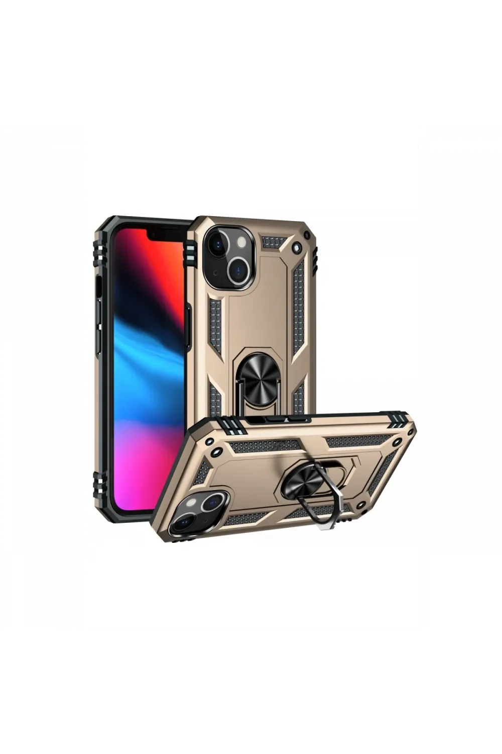 Apple iPhone 14 Kılıf Sofya Yüzüklü Silikon Kapak - Gold