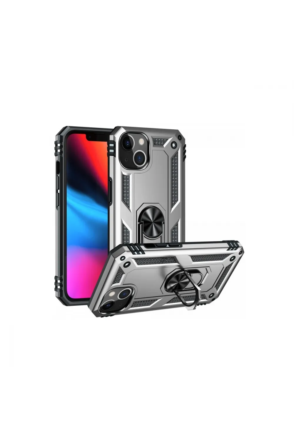 Apple İphone 14 Plus Kılıf Sofya Yüzüklü Silikon Kapak - Gümüş