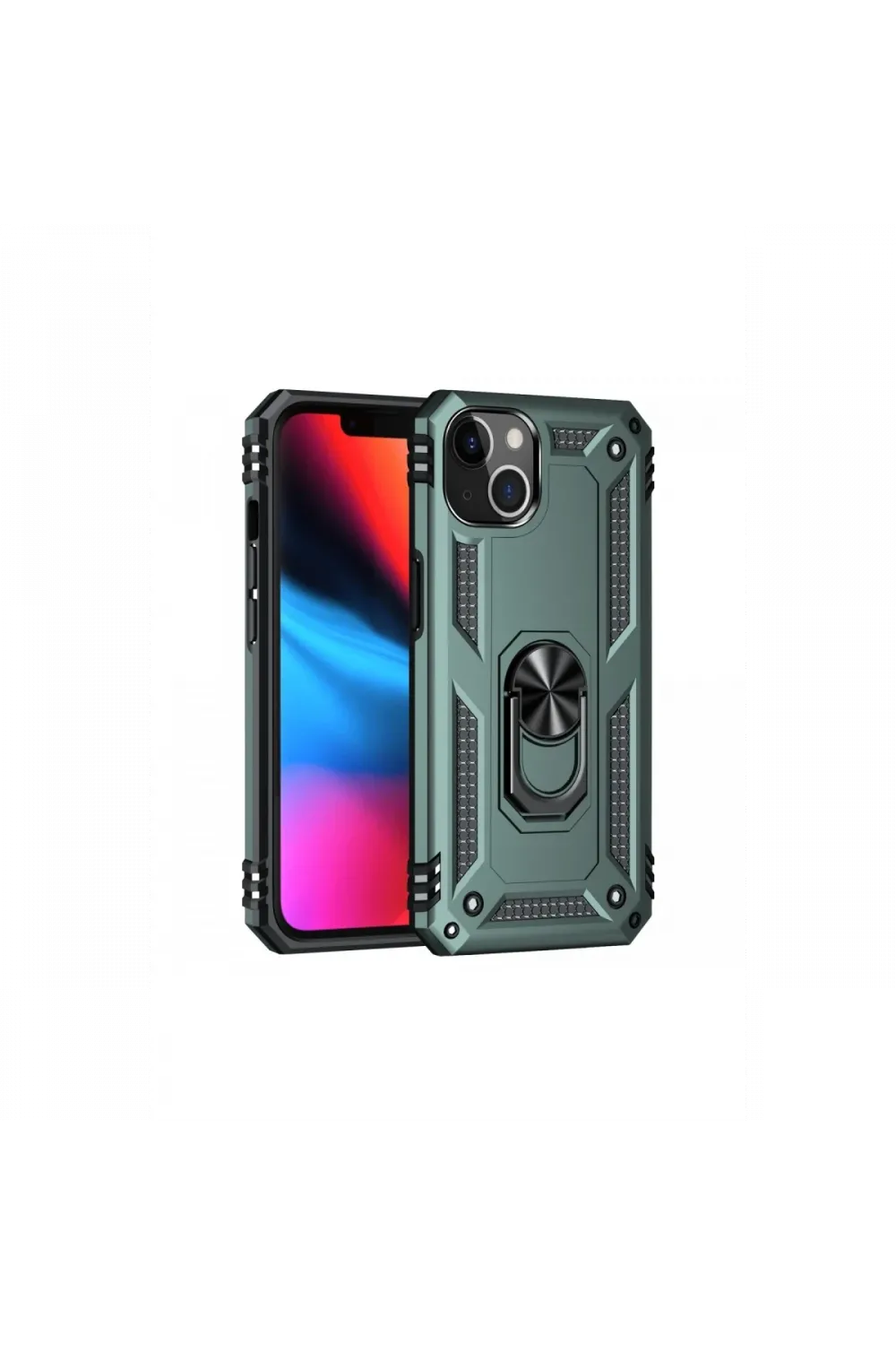Apple iPhone 14 Plus Kılıf Sofya Yüzüklü Silikon Kapak - Yeşil