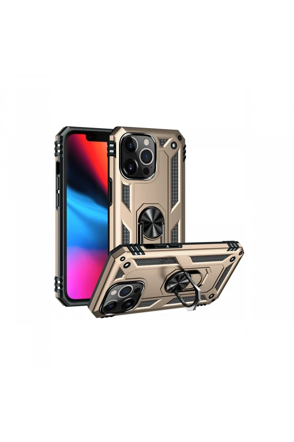 Apple iPhone 14 Pro Kılıf Sofya Yüzüklü Silikon Kapak - Gold