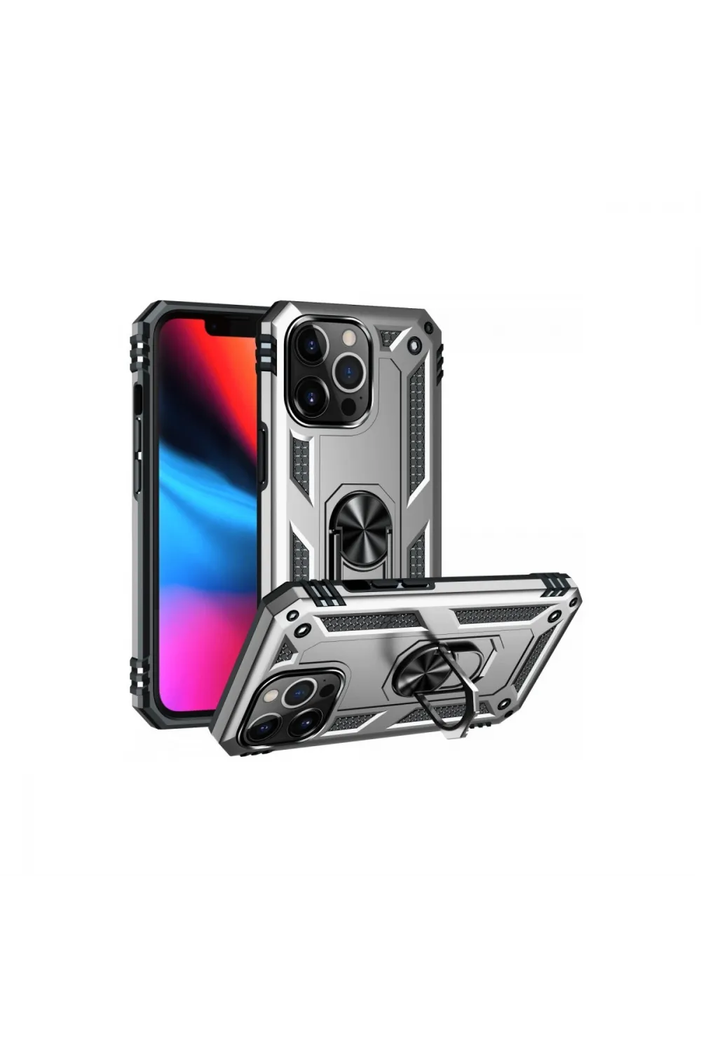 Apple İphone 14 Pro Kılıf Sofya Yüzüklü Silikon Kapak - Gümüş