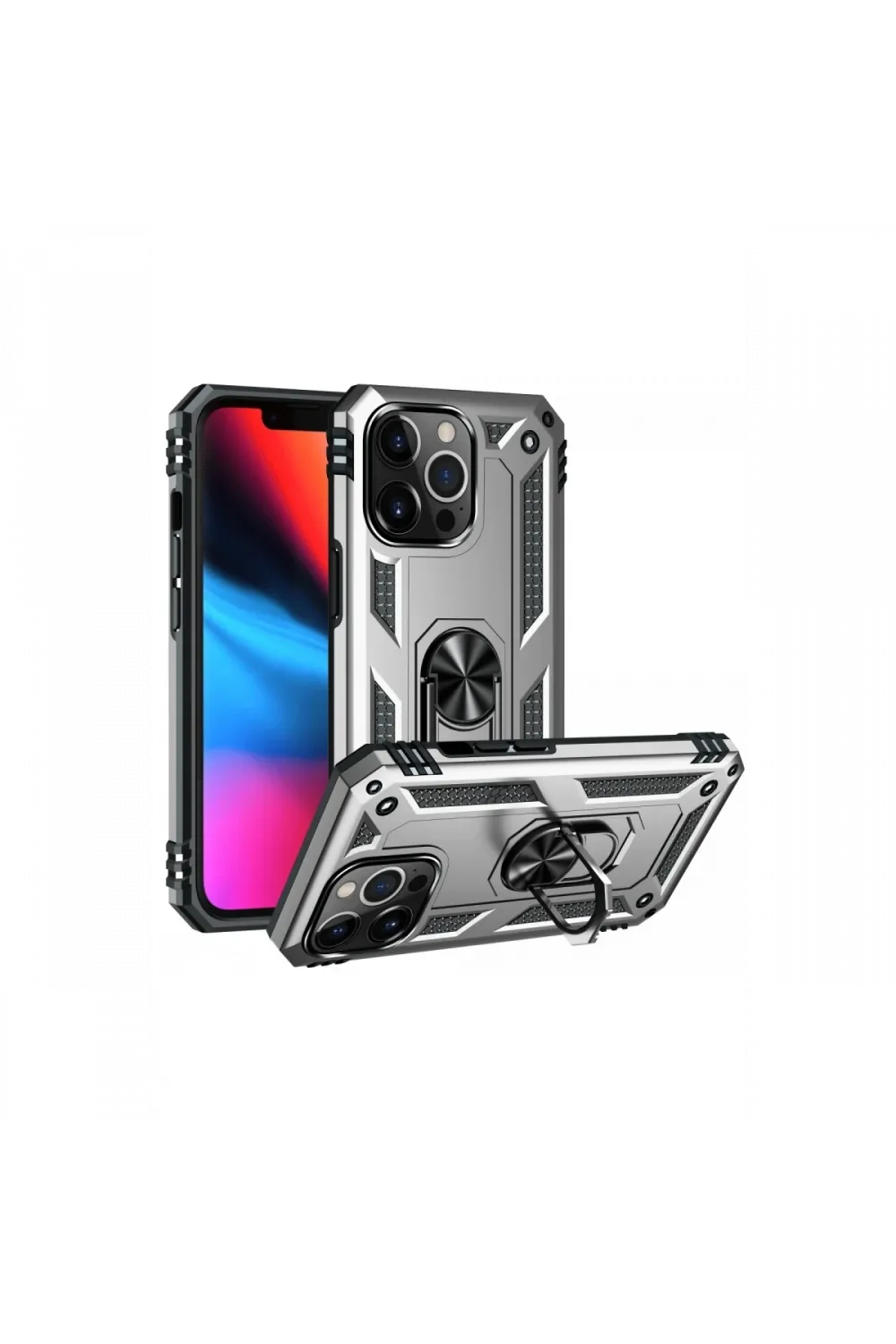 Apple iPhone 14 Pro Kılıf Sofya Yüzüklü Silikon Kapak - Gümüş