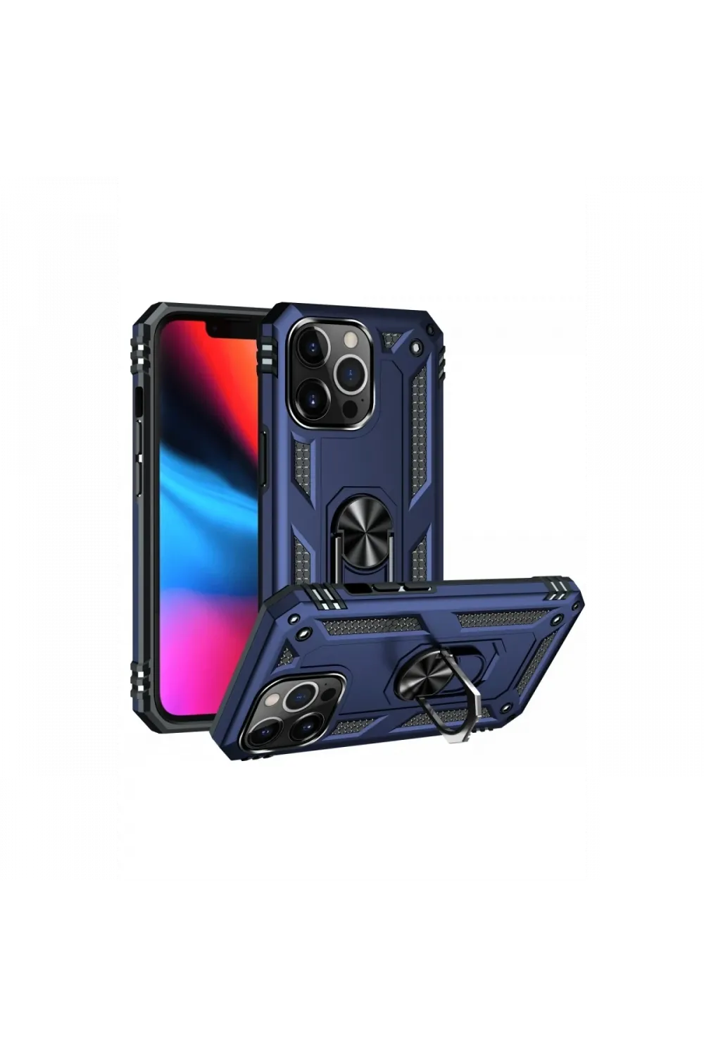Apple iPhone 14 Pro Kılıf Sofya Yüzüklü Silikon Kapak - Lacivert