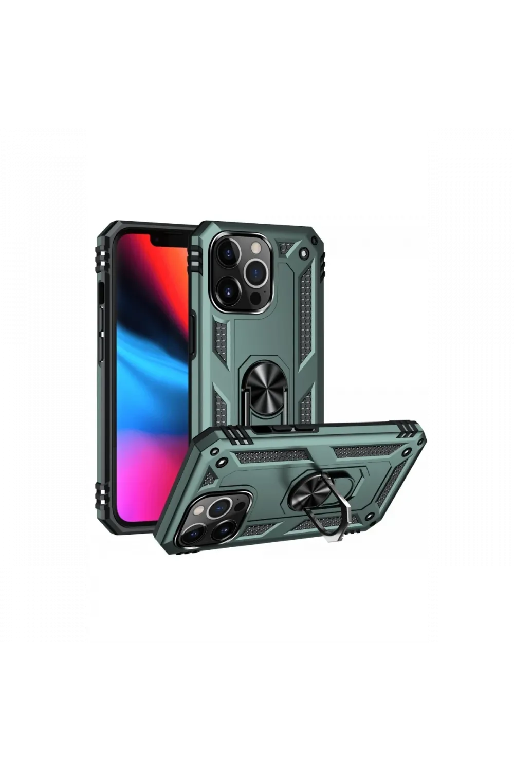 Apple iPhone 14 Pro Kılıf Sofya Yüzüklü Silikon Kapak - Yeşil