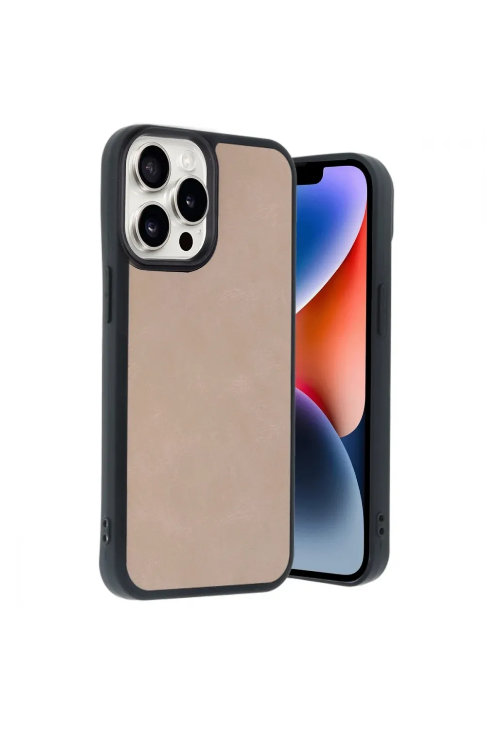 Apple İphone 14 Pro Max Kılıf Aras Deri Kapak - Pudra
