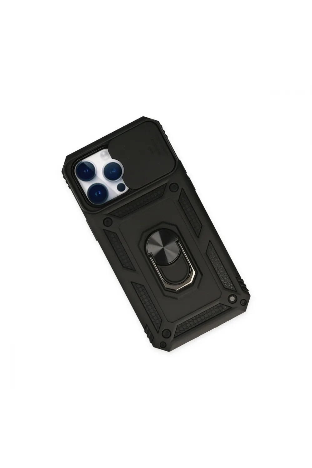 Apple İphone 14 Pro Max Kılıf Pars Lens Yüzüklü Silikon - Siyah