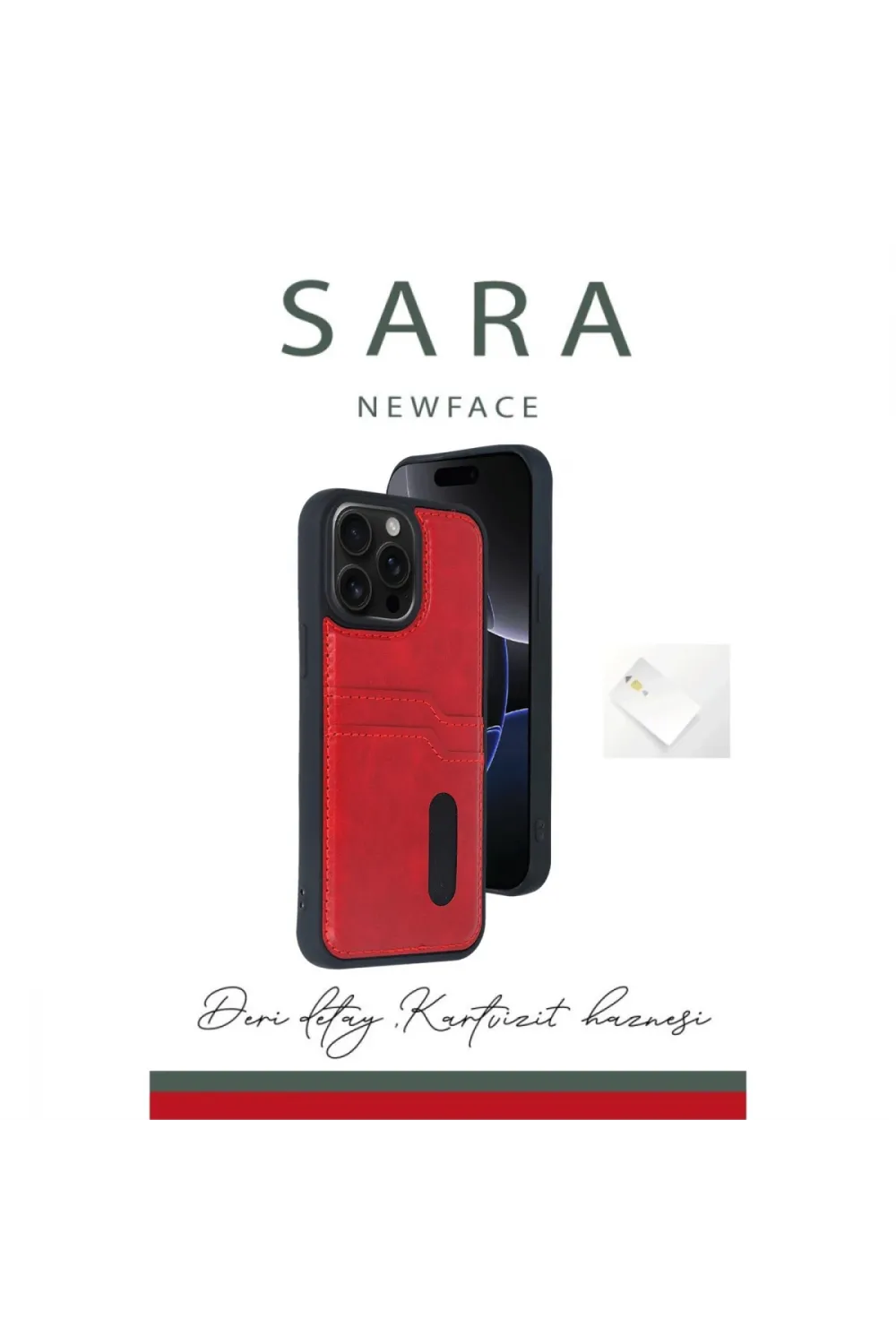 Apple İphone 14 Pro Max Kılıf Sara Kartvizitli Deri Kılıf - Taba