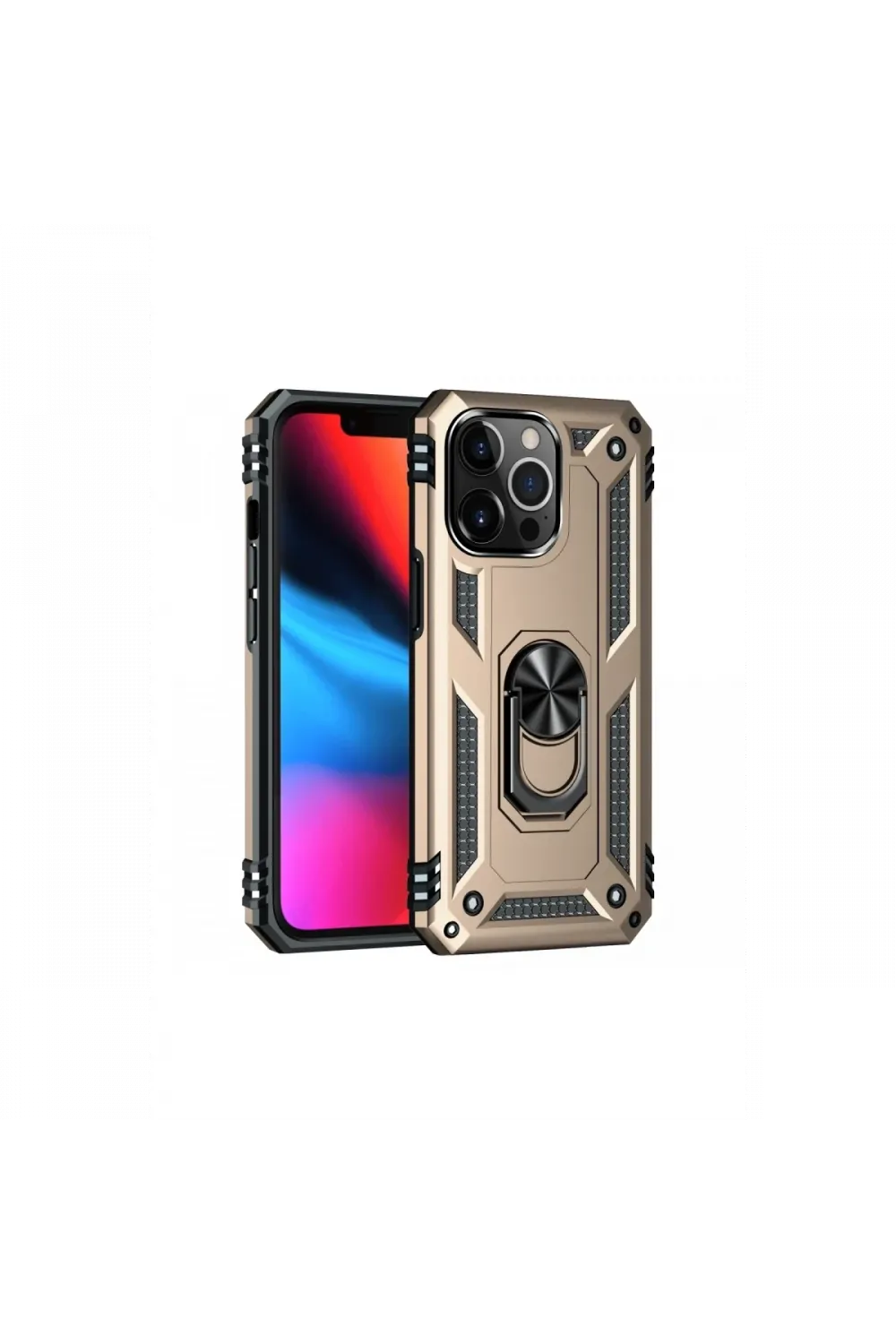 Apple iPhone 14 Pro Max Kılıf Sofya Yüzüklü Silikon Kapak - Gold