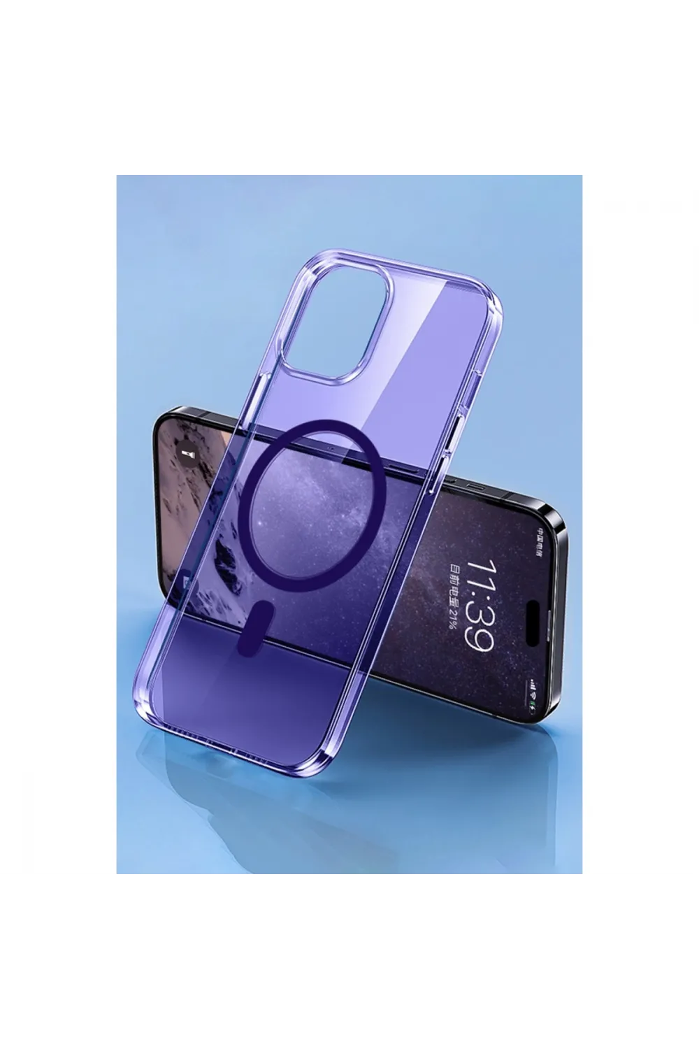 Apple İphone 14 Pro Max Kılıf Tron Şeffaf Magsafe Kapak - Derin Mor