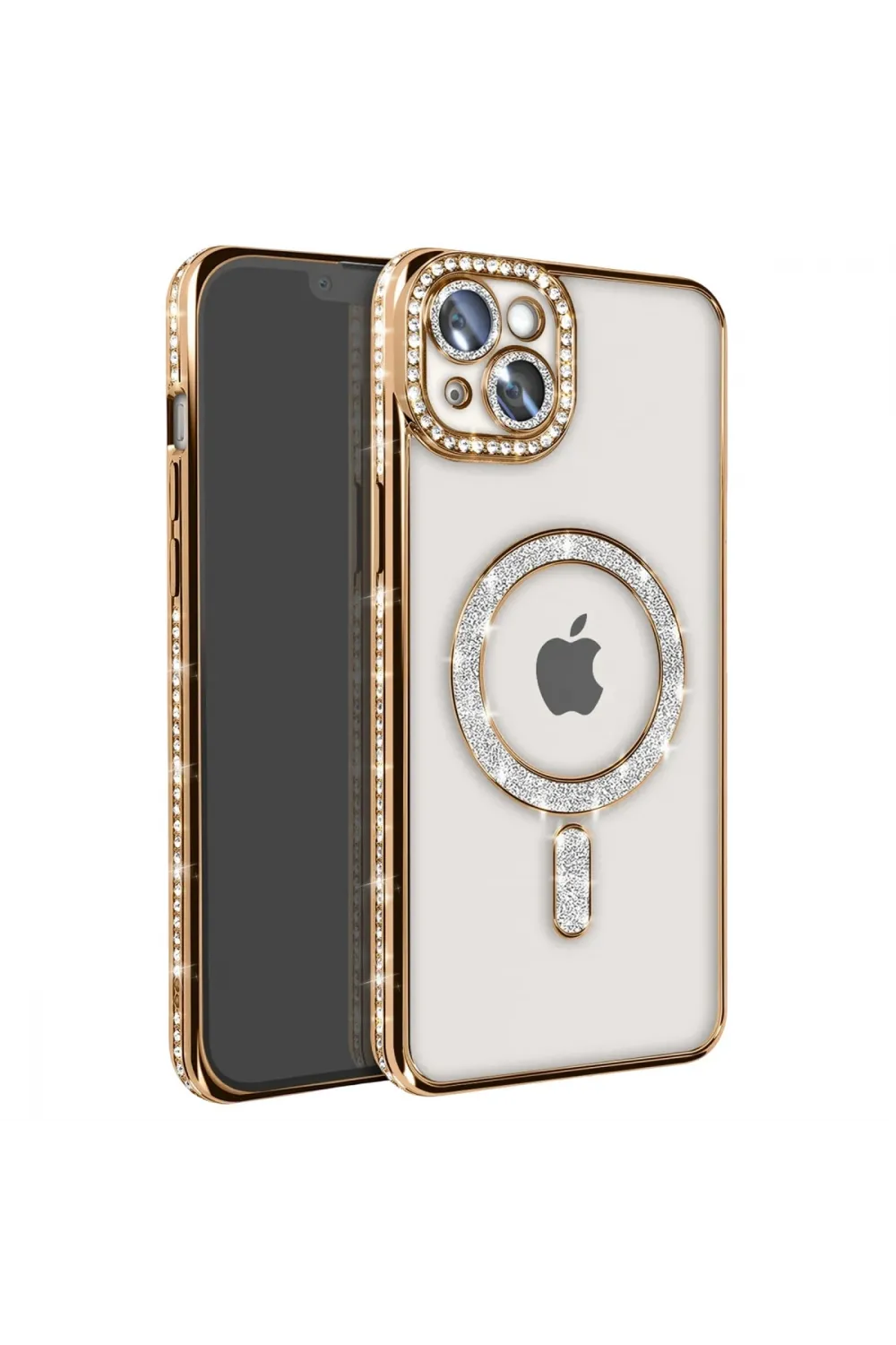 Apple İphone 15 Kılıf Joke Simli Magneticsafe Kılıf - Gold